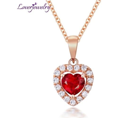LOVERJEWELRY Young Girl Pendants Solid 18Kt Rose Gold Diamonds Promised Wedding Red Gemstone Ruby Pendant Jewelry For Women Gift