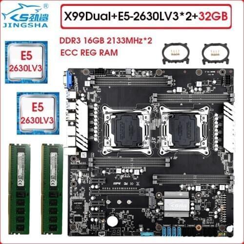 JINGSHA X99 dual motherboard set with 2pcs XEON CPU E5 2630lv3 six-core Processor and 2*16gb ddr4 ecc reg ram