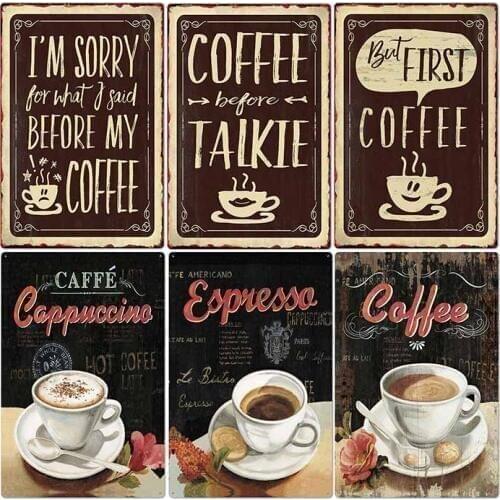 Metal Signs Coffee Vintage Poster Bar Cafe Pub Club Wall Decorative Kitchen Poster Retro Plaque Home Decor 20*30cm