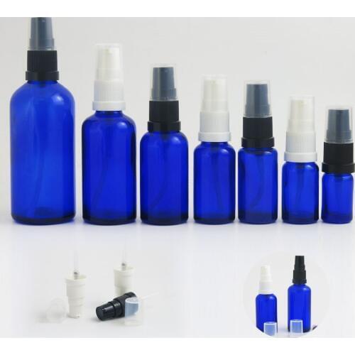 Refillable Travel 100ML 50ML 30ML 20ML 15ML 10ML 5ML cobalt blue glass essential oil bottle with lotion Pump shampoo bottle 12pc