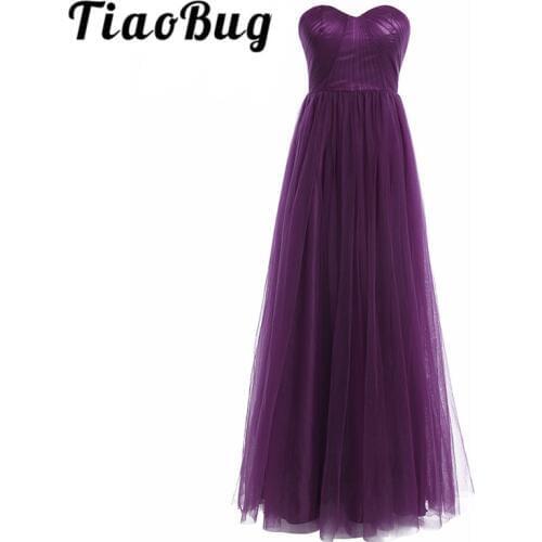 Fashion Women Ladies Mesh Strapless Bridesmaid Dress Floor-Length Adjustable Lace-up Backless Long Wedding Party Dress Prom Gown