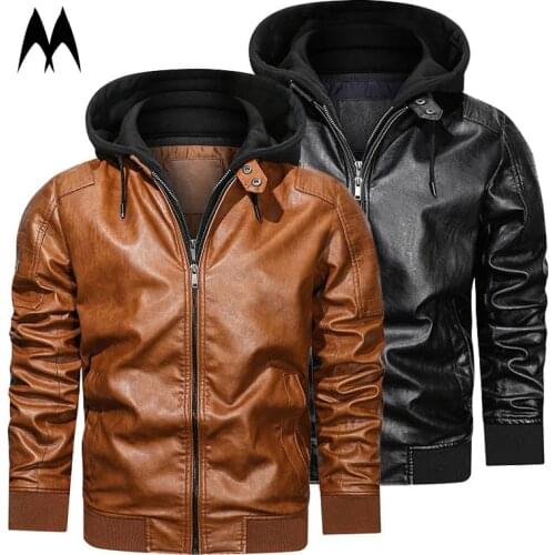 2021 Leather Jacket Men Winter Thick Motorcycle PU Leahter Jackets Mens Lapel Casual Outcoat Fashion Fake Two Slim Pure Coat