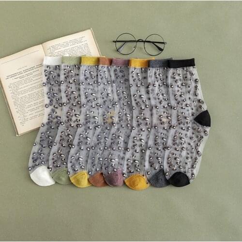 Summer Socks Wholesale INS Womens Socks Thin Silk Leopard Print Trendy Socks with Cotton Stitching Middle Tube Socks EU 35-43