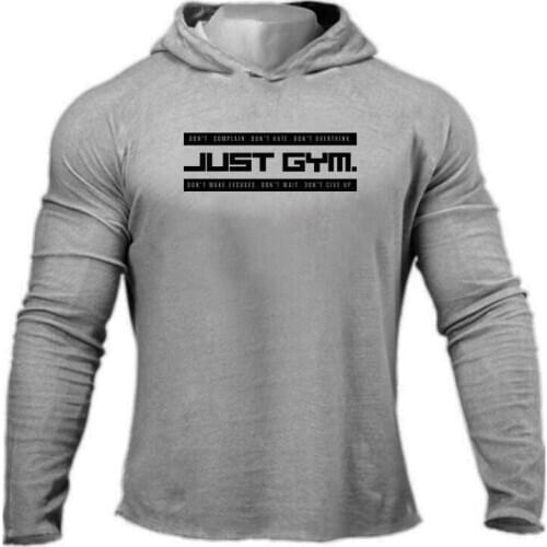 New Fashion Mens Long Sleeve Hooded T Shirts Cotton Fitness Tee Shirt Hoodies Bodybuilding Slim Fit Sweatshirts Gym Tshirts