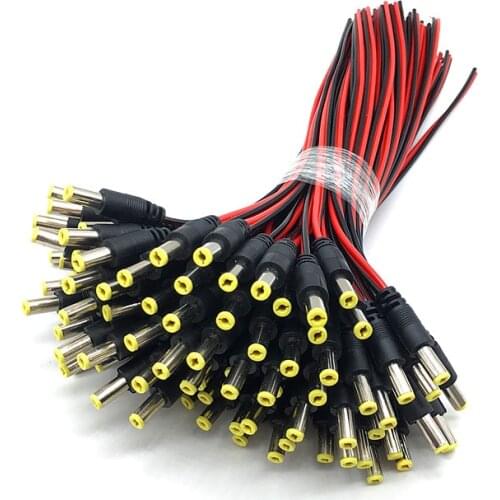 Wholesale 50pcs 12V DC Connectors Male Power Jack Cable Adapter Plug Power 5.5 x 2.1mm for LED Strip Light CCTV Camera