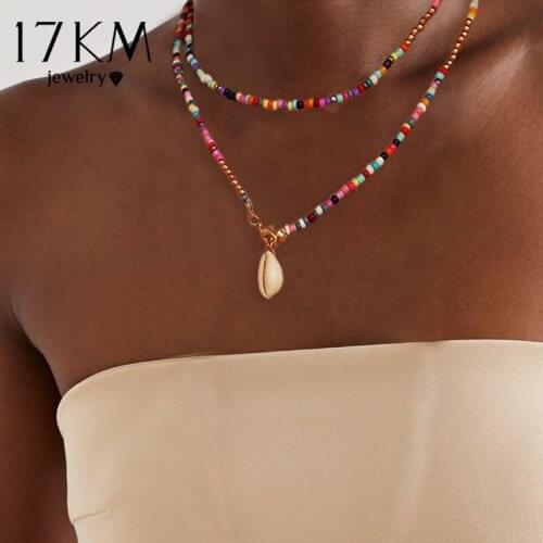 Bohemian Colorful Bead Shell Necklace for Women Summer Short Beaded Collar Clavicle Choker Necklace Female Jewelry