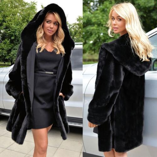 Plus Size Womens Coats 2019 Women Autumn Winter New Loose Faux Fur Coat Long Hooded Black Colour Fur Coat Oversize Female 4XL