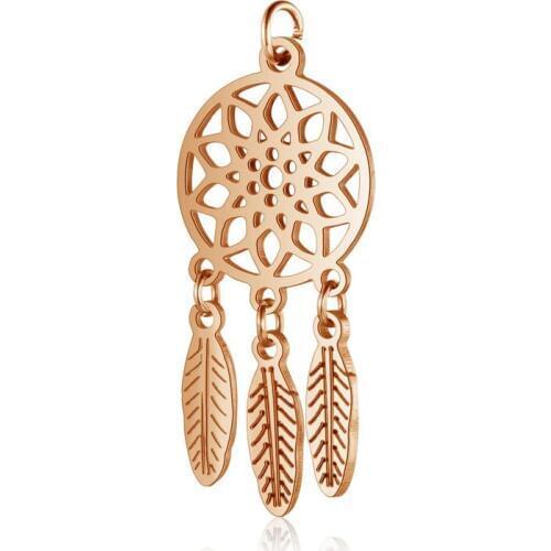 5pcs 316L Stainless Steel Gold Rose Gold Steel Tone Hollow Out Dream Catcher Charm Pendant Fit DIY Jewelry Making Findings