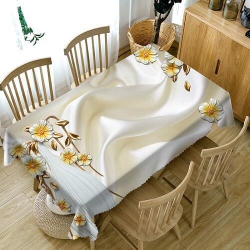 3D Small Relief Flowers Pattern Rectangular Tablecloth Simple Background Washable Polyester Thicken Cotton Round Table Cloth