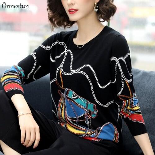 Print Sweater Women Tops Autumn Spring Korean Fashion Women Clothing Long Sleeve Pullover Pull Femme Womens Sweaters