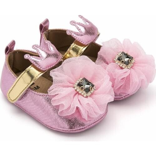 Lace Flower Baby Girls Shoe Crown Diamonds Newborns Princess First Walker 1 Year Birthday Party Shoes for Girl Spring Fall