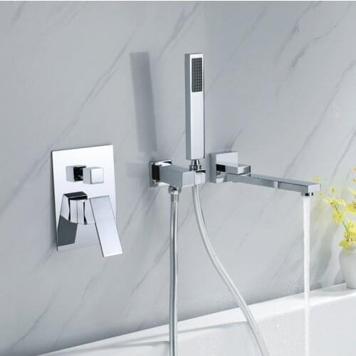 Bathtub wall mounted faucet handheld shower mixer set all copper swing nozzle dual-function hot and cold water bothroom hotel