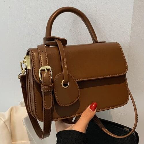 Vintage Brown Flap Crossbody Bags for Woman Leather Shoulder Bag Brand Designer Handbags Female Square Simple Woman Bags Sac New