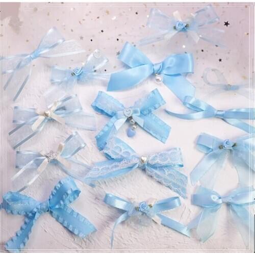 Sweet Girl blue Bowknot Hair clip Lolita Womens Kawaii Hair Pin Headwear Cosplay Side clip B1360