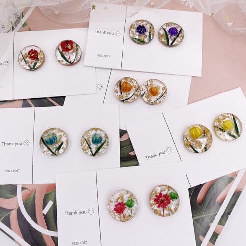 Minar Romantic Clear Resin Real Dye Flowers Statement Earrings for Women Transparent Round Geometric Drop Dangle Earrings Gift