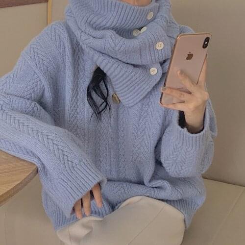 Womens Sweater Womens Thick Pullover with Scarf