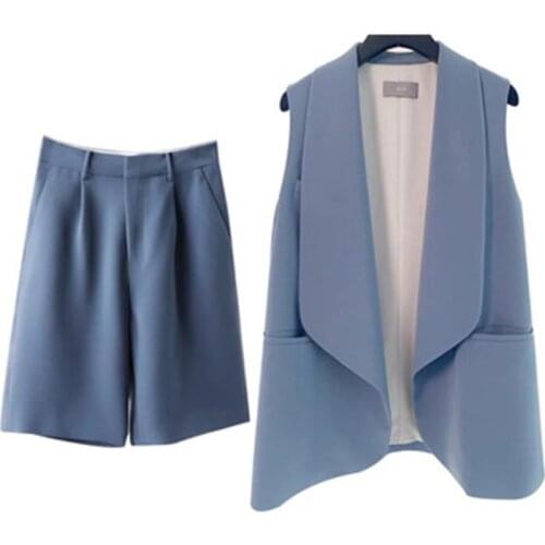 Leisure Loose two-piece Set women Autumn New high quality Elegant French shorts two-piece sleeveless Cardigan vest suit women