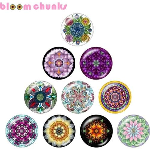 Mandala Flower 10pcs mixed 12mm/18mm/20mm/25mm Round photo glass cabochon demo flat back Making findings S1718
