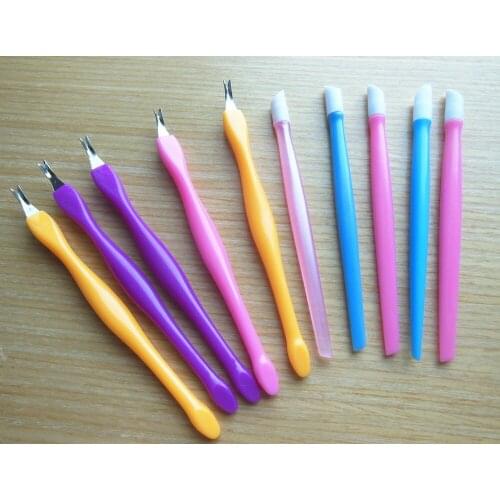 10 Pcs mixed cuticle stick Cuticle Pusher Mix Color With Soft Rubber Head High Quality Nail Tools dead skin fork