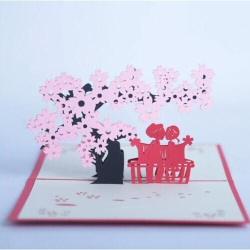 10pcs Cherry Tree Lover Handmade Kirigami Origami 3D Pop UP Greeting Cards Invitation card For Wedding Birthday Party Gift