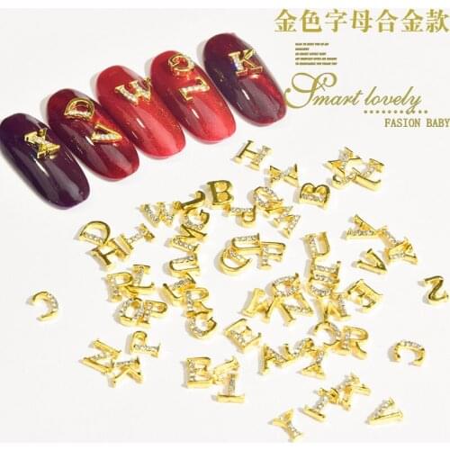 26 Letter Gold Silver Color Alloy A-Z English letters AB Rhinestones 3D Nail Art Decorations Charm Jewelry Manicure Accessories