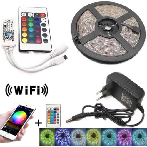 5050 LED Strip WIFI RGB RGBW RGBWW 5M 10M 15M RGB Led Color Changeable Flexible LED Strip Light + WIFI Remote Controller + Power