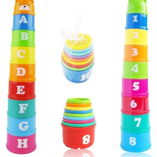 8PCS Educational Baby Toys 6Month+ Figures Letters Foldind Stack Cup Tower Children Early Intelligence WJ487