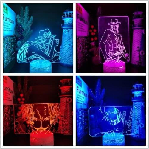 Acrylic 3D Lamp Anime One Piece Portgas·D· Ace LED Lava Lamps RGB Night Light KidS Child Bedroom Table Decor Birthday Manga Gift