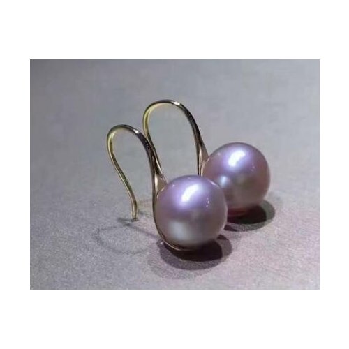 Free shipping>>>>noble jewelry pair of 10-11mm south sea round lavender pearl earring yellow gold 18k