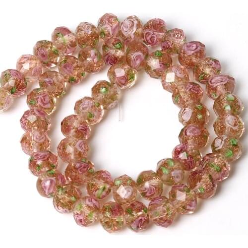 10mm Champagne Murano Transparent Glass Lampwork Beads for Jewelry Making Women Diy Bracelet Flower Rondelle Faceted Beads