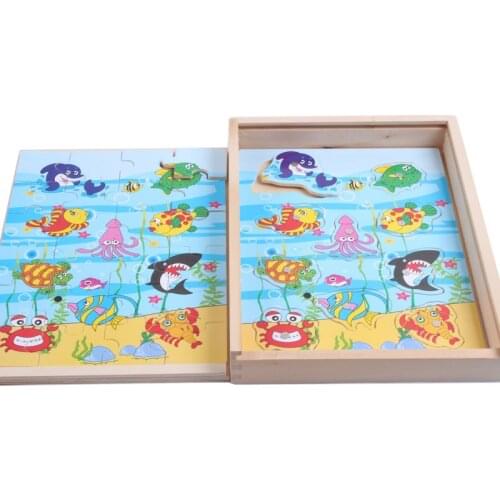 Children Educational Wooden Toys Magnetic Fishing Puzzle Combination Toy