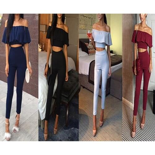 Women Summer Short Sleeve Blouse Boat Neck Shirt Tops+Pant Set Beach Dress