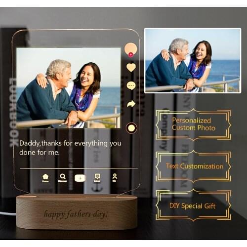 Personalized Photo Text Wooden Base Night Light Album Acrylic Lamp Custom Picture Valentine Gift Women DIY Gift Dropshipping