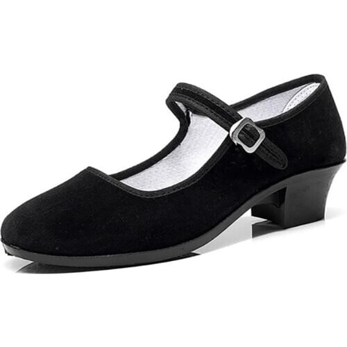 USHINE EU34-41 Black Flannel Outdoor Resistant Folk Ballet Yoga Teacher Ballroom latin Dance Sneakers Women Girls