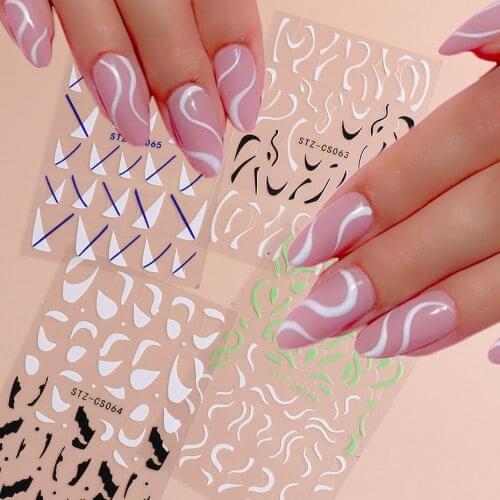 French Line Nail Sticker Swirl Wave Geometric Sky Cloud Snowflakes Simple Strip Decal Abstract Sexy Girl Manicure SASTZCS063-066