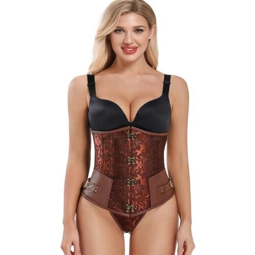 Gothic Sexy Corset Underbust Waist Cincher Corsets Steampunk Corset Top Bustier Plus Size Corpete Corselet Black Brown S-6XL