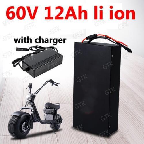 GTK waterproof 60V 12Ah Lithium-ion Battery pack 18650 BMS for 1000W two Wheel Foldable citycoco scooter X10 x7 X8 + 2A charger