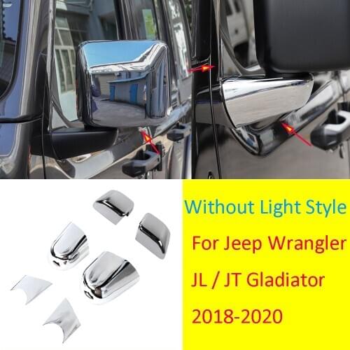 Chrome Rearview Mirror & Base Cover For Jeep Wrangler JL JT 2018-2020 With Light and Without Light