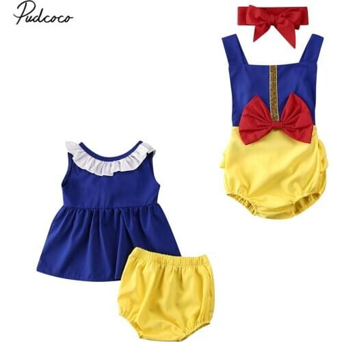 2020 Princess Costume Infant 2Pcs 0-24M Ruffle Sleeve Bow Back Top Dress+PP Shorts/Bodysuit+Headband Baby Girl Boy Clohthes Set