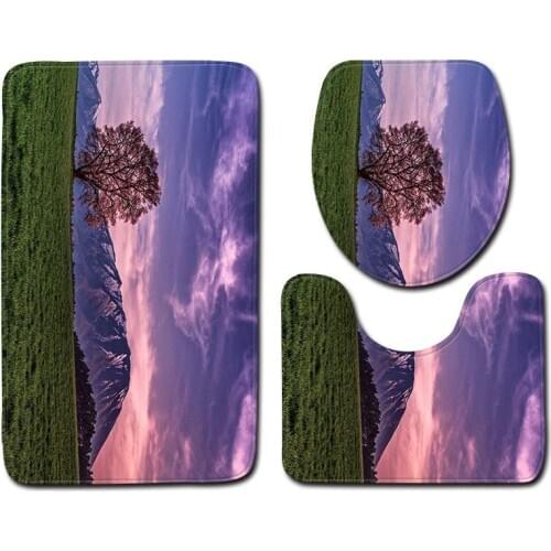 3D Landscape Print Toilet Mat in the Bathroom Home Decoration Bath Mat for Toilet Seat Cushion Absorbent AntiSlip Foot Rug Set