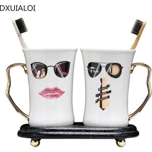 Creative coffee cups Double Bowl Ceramic Bowl Valentines day birthday gift wedding Trent fashion Mouthwash Cups Bathroom decor