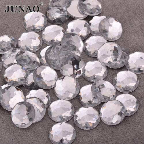 JUNAO 6 8 10 12 14 16 18 20 25 30mm Large Clear White Crystals Flatback Big Rhinestone Round Acrylic Stones Non Sewn Strass