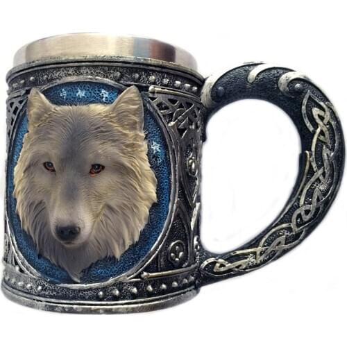 Double Wall Stainless Steel Skull Wolf Mugs Coffee Cup Mug Hallowmas Gift