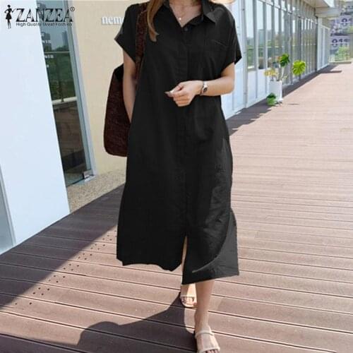Summer Casual Short Sleeve Long Dresses ZANZEA Vintage Women Loose Shirts Vestido Ladies Bohemian Party Kftan Maxi Sundress