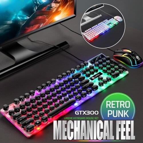 GTX300 Color Punk Mechanical Keyboard LED Backlight USB Wired PC Rainbow Gaming Keyboard Mouse SetAnti-Slip Waterproof Design