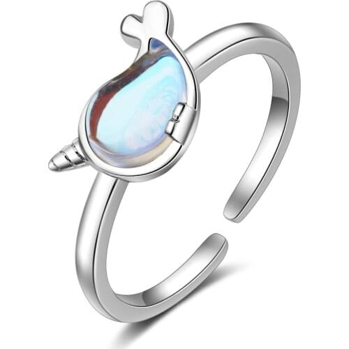 Cute Blue crystal dolphin Opening Ring For Women Girl Gift 925 Sterling Silver Marine Animal Ring anillos anel