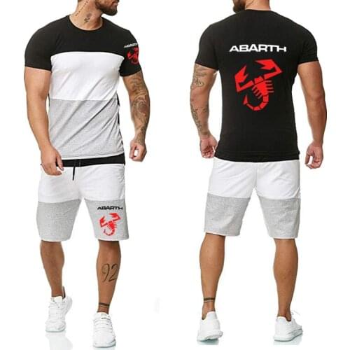 Fashion Mens T-shirt Abarth Car Logo Printing casual trend Summer O-neck Cotton Mens short sleeve + shorts 2-piece set