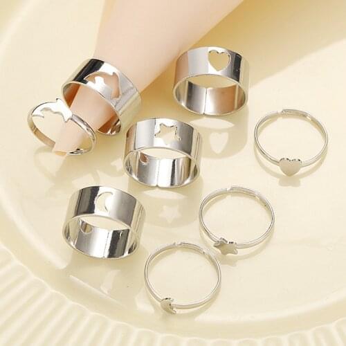 New Trendy Gold Silver Color Dolphin Butterfly Rings for Women Men Couple Adjustable Opening Ring Set Friendship Gift Jewelry