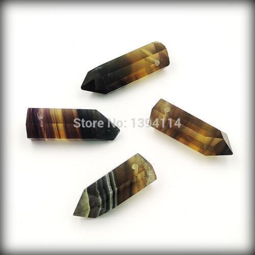 Natural Fluorite Point Pendants Hexagon Column Perforated Approx 35*10mm