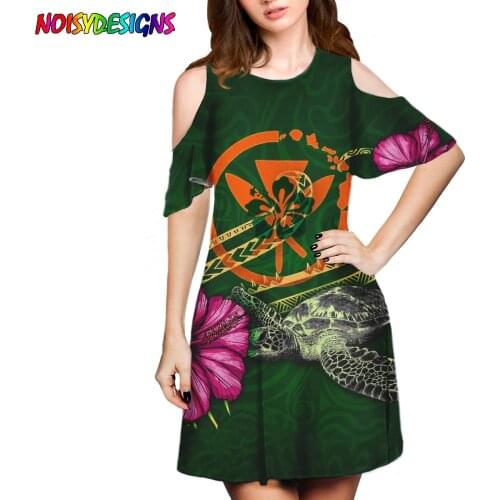 NOISYDESIGNS Women Elegant Off Shoulder Polynesian Hibiscus Turtle Printed Party Dress Sleeveless Slim Design 2021 Dress Mujer